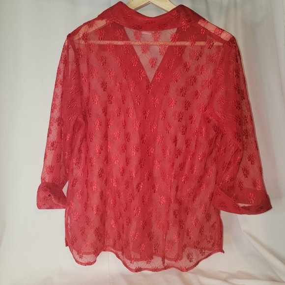 Younique Clothing - sheer red blouse - Women's size Large - gently worn - Picture 2 of 4